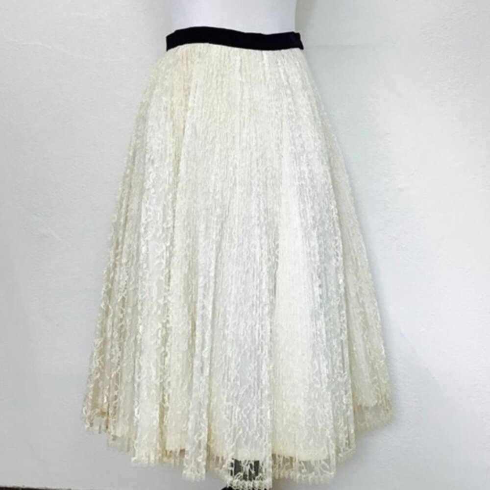 Vintage 1950s Full Circle Midi Skirt Crinoline Off White Lace
